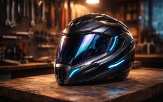 casque-moto-futuriste-table-bois