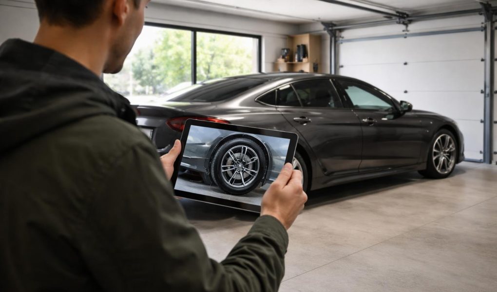 garage-moderne-voiture-tablette-personne