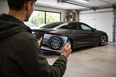 garage-moderne-voiture-tablette-personne